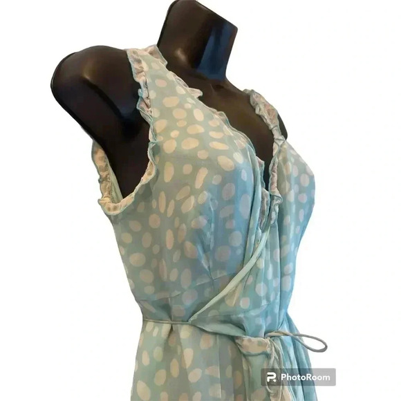 Maternity A Pea In The Pod Blue Sleeveless, Long Nursing Wrap/Robe Size Small - Picture 3 of 14